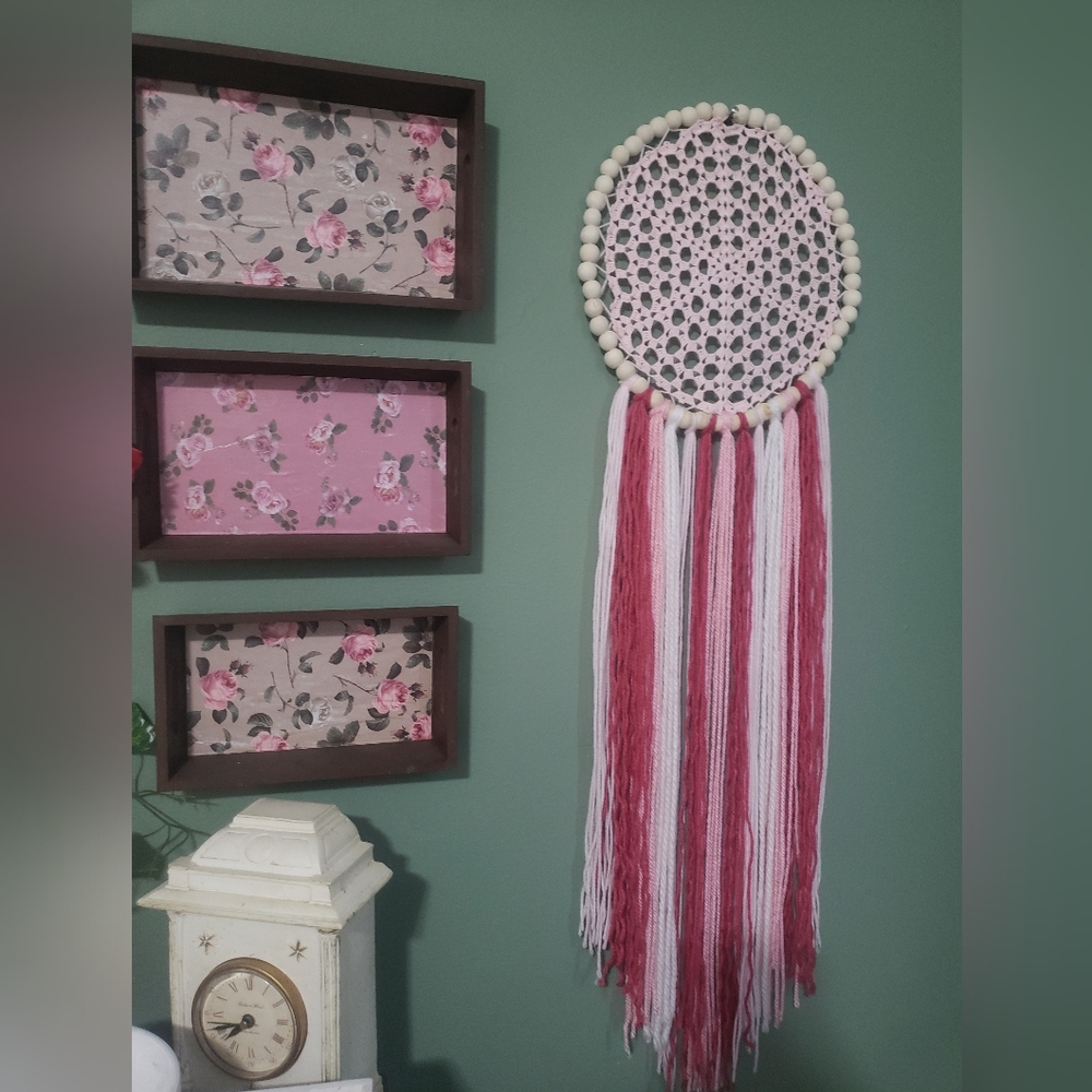 Pink and White Dreamcatcher Wall Hanging